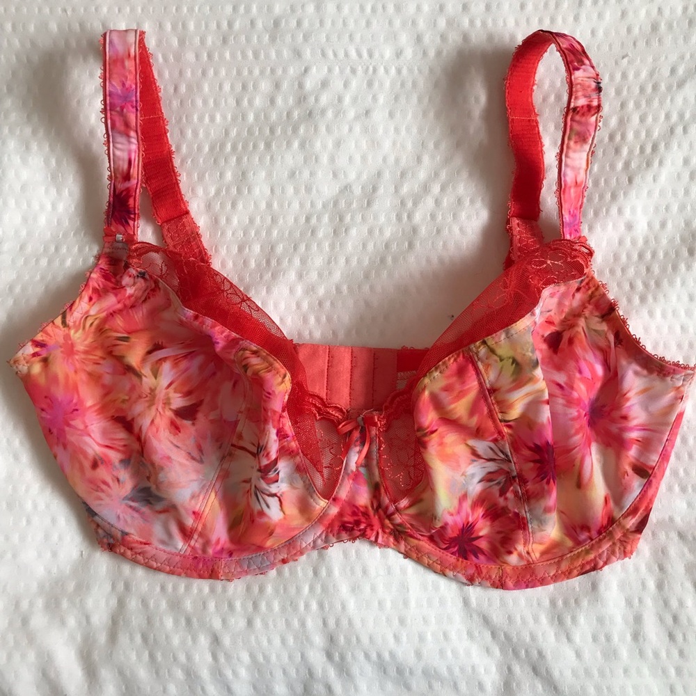Freya Orange and Pink Underwire Bra with Floral Design, beautiful bra and fabric